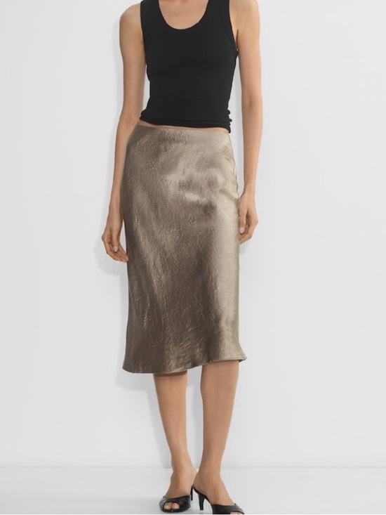 Babaton Dresses & Skirts - Babaton Metallic Taupe Satin Midi Skirt
